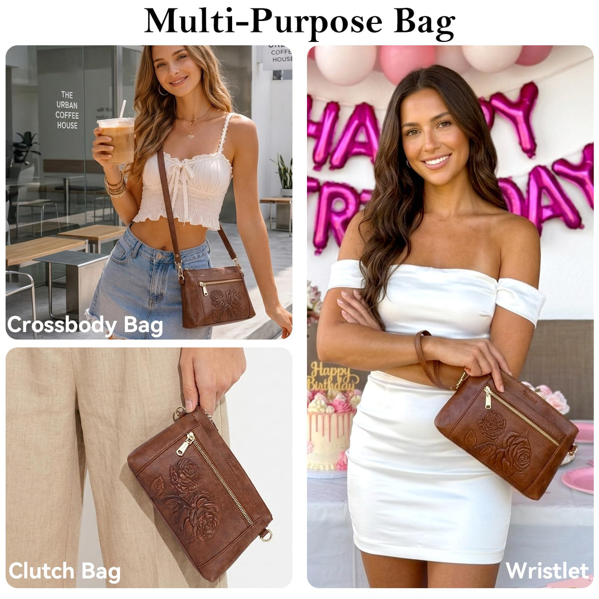 Floral Embossed Vegan Leather Crossbody Bag S37449