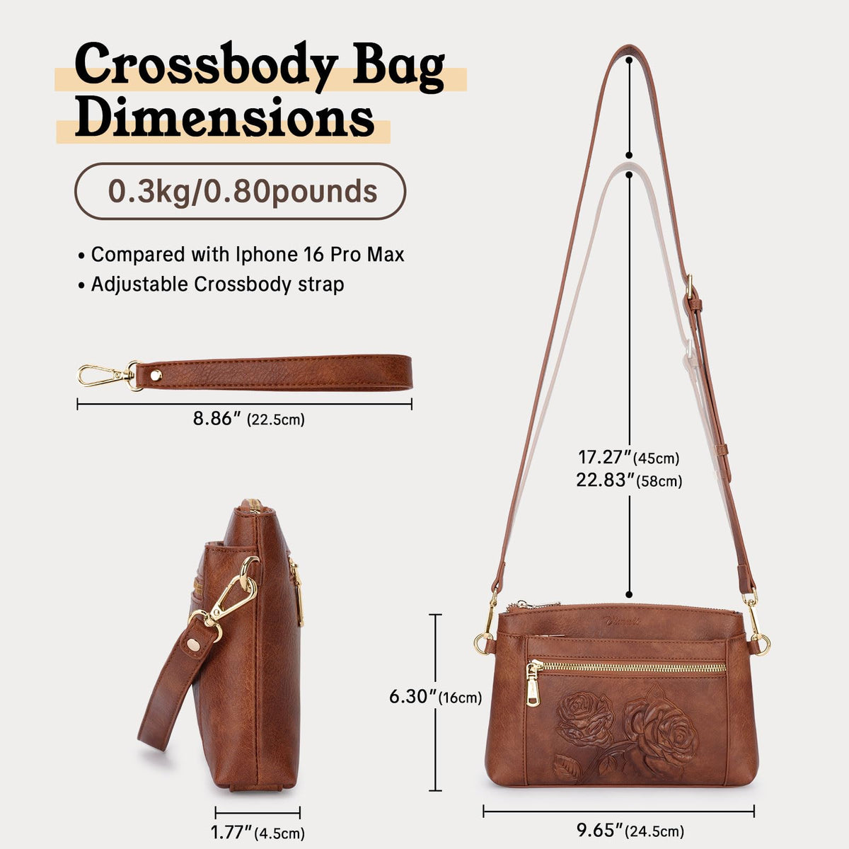 Floral Embossed Vegan Leather Crossbody Bag S37449