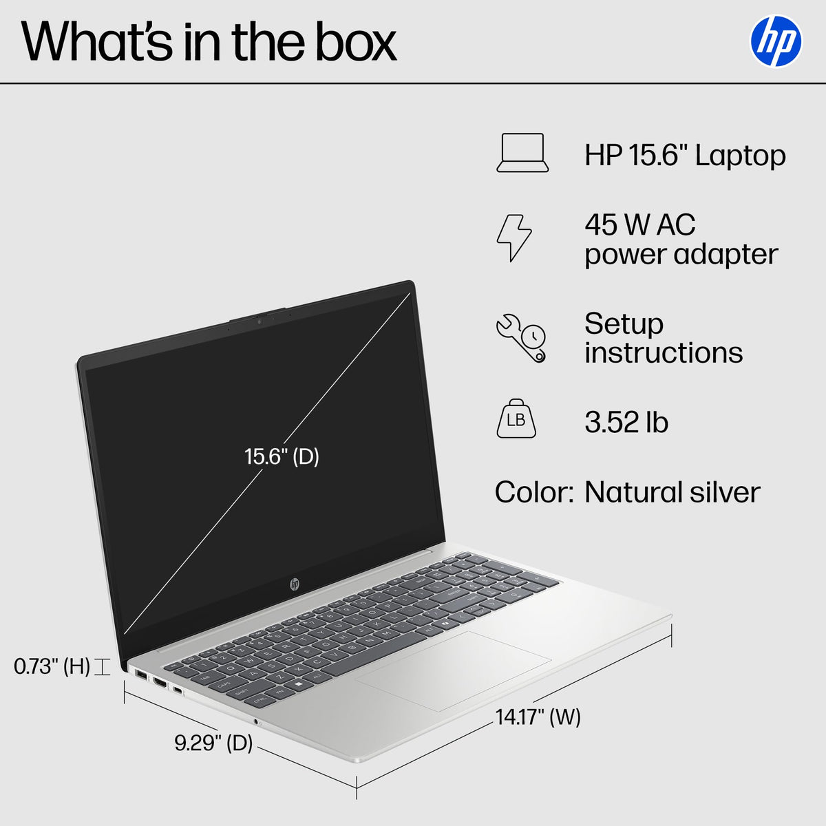 15.6 inch Laptop, AMD Ryzen 7, 8 GB RAM, 512 GB SSD, Natural Silver O516480