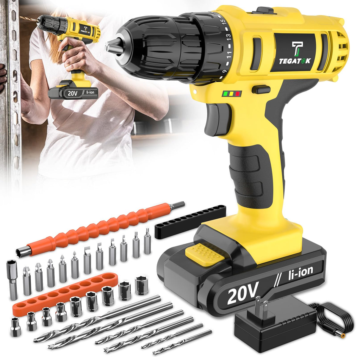 20V Cordless Drill Set with 3/8 Inch Keyless Chuck K316