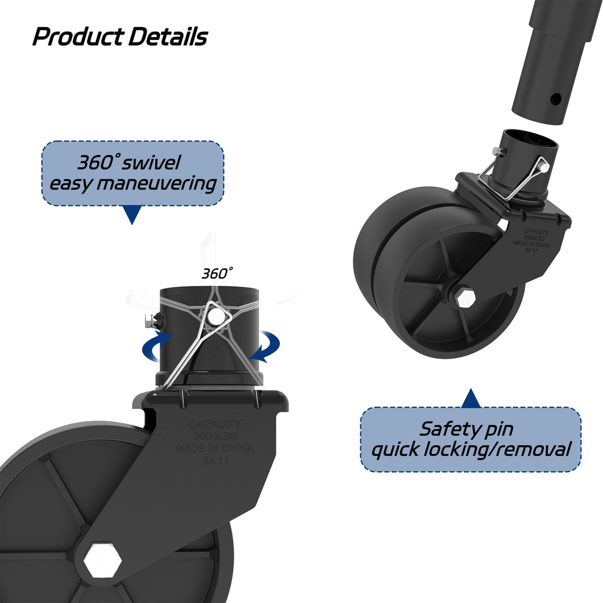 Dual 6" Trailer Jack Swivel Caster Wheel V2429