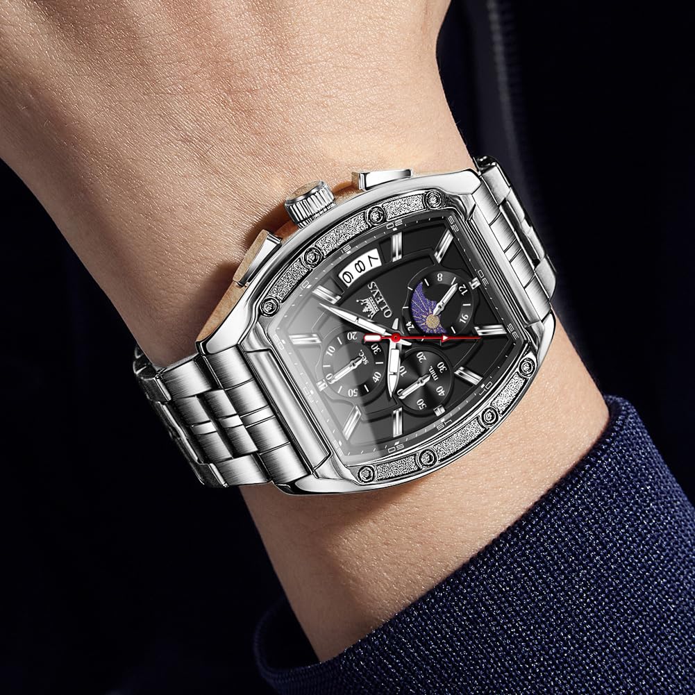 Men Big Square Face Chronograph Stainless Steel Dress Watch H3860