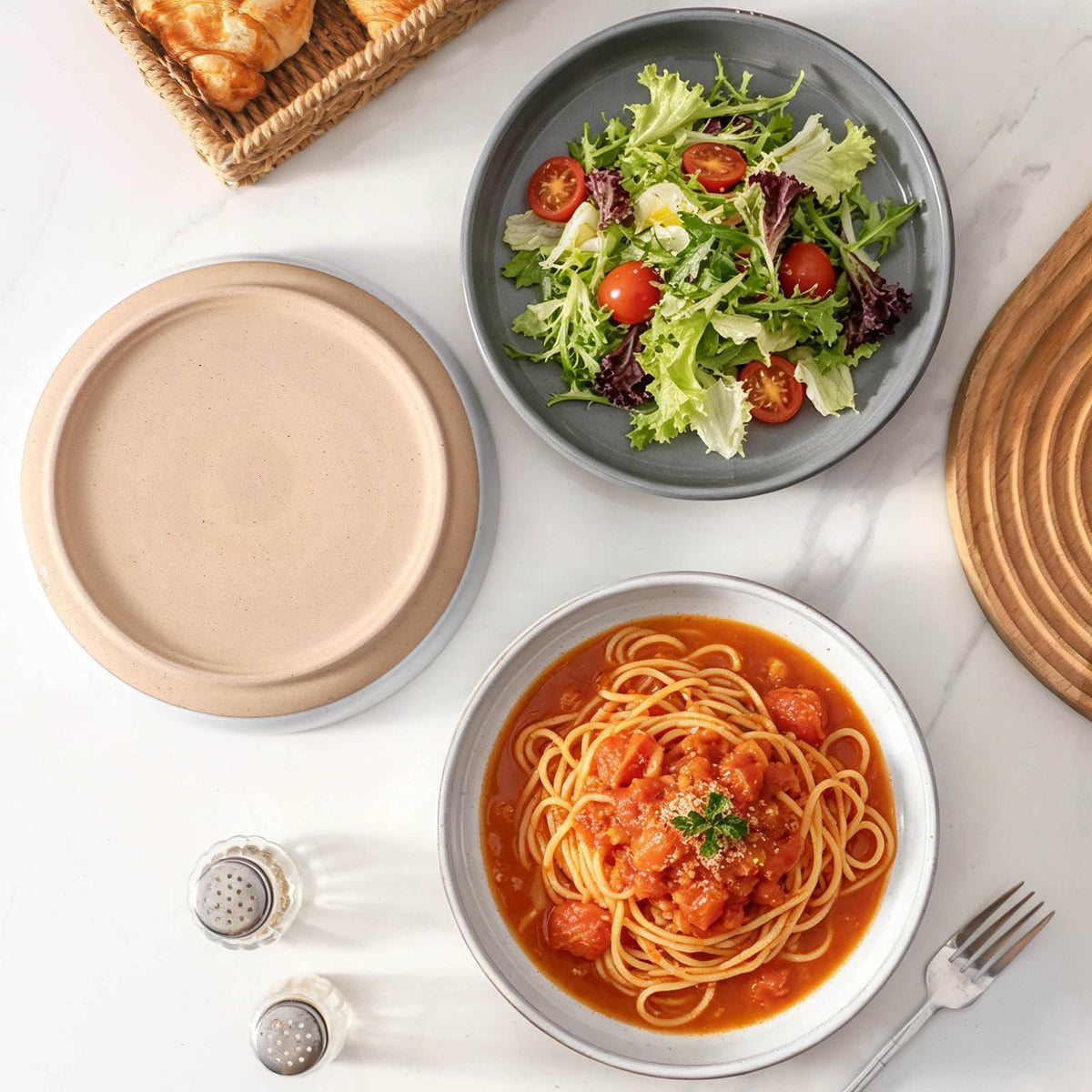 White Ceramic Pasta Bowls Set of 4, 26 oz T434