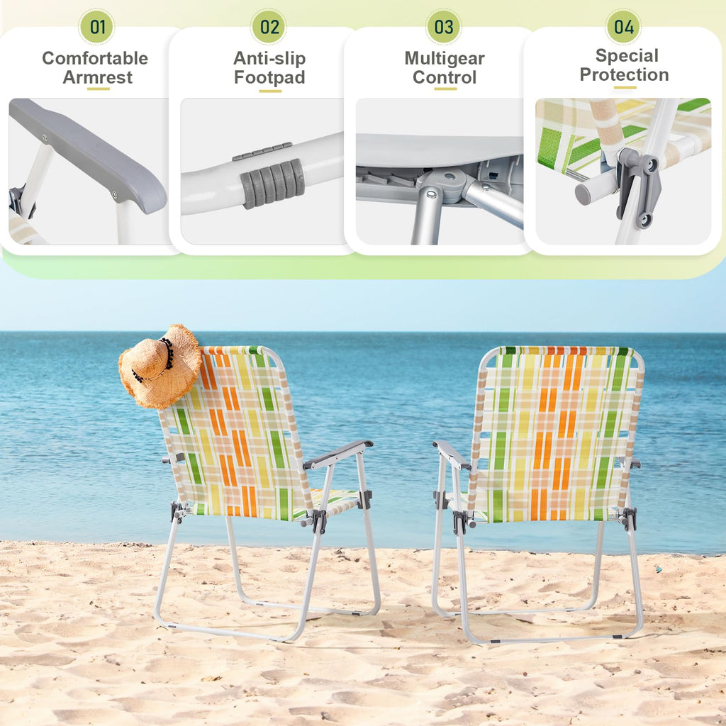 Set of 2 Webbed Folding Beach Chairs Yellow & Green Q94170