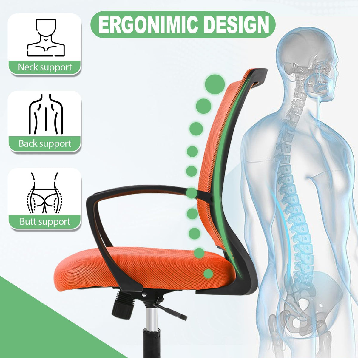 Orange Ergonomic Office Desk Chair with Armrest Q2315