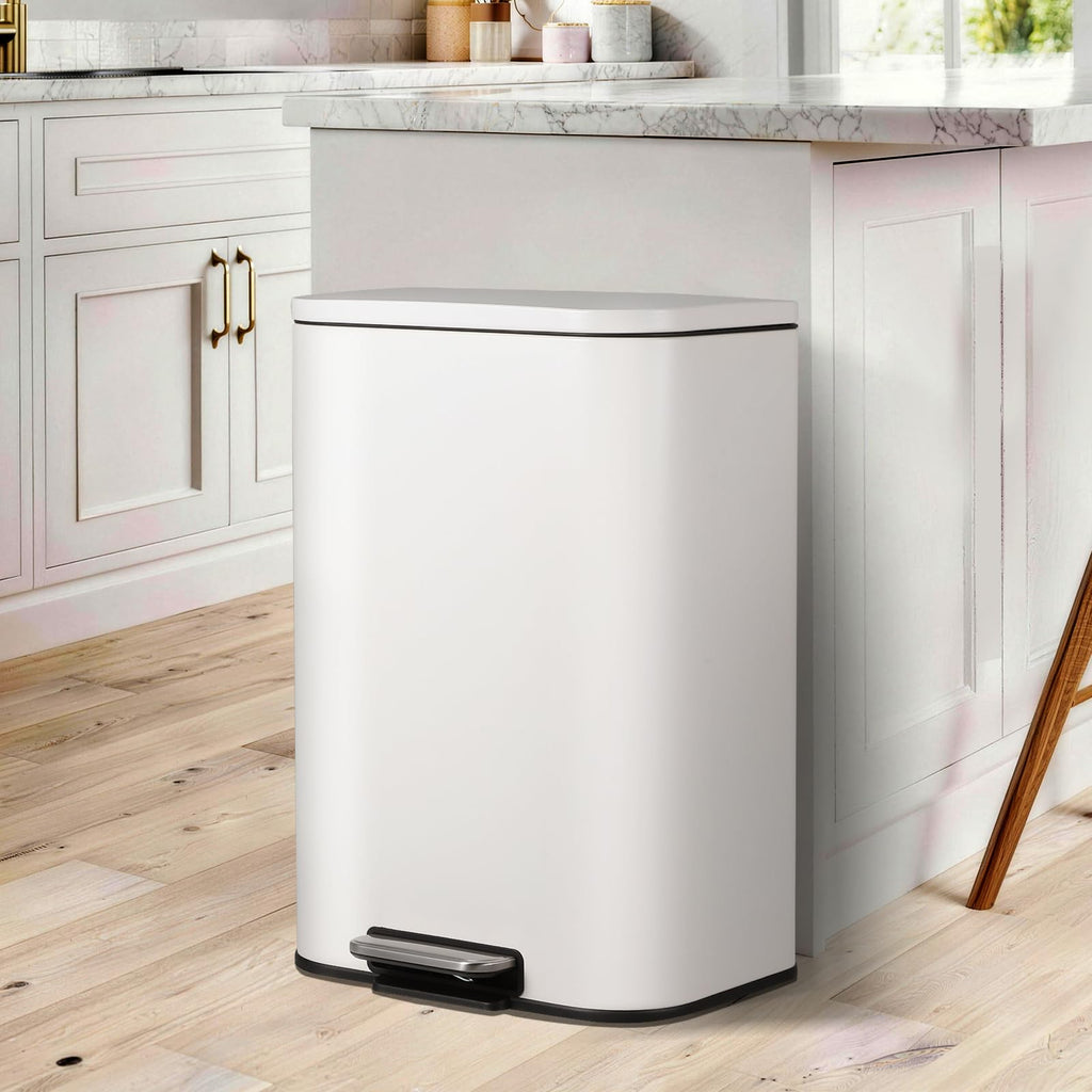13.2 Gallon White Stainless Steel Step Trash Can D515