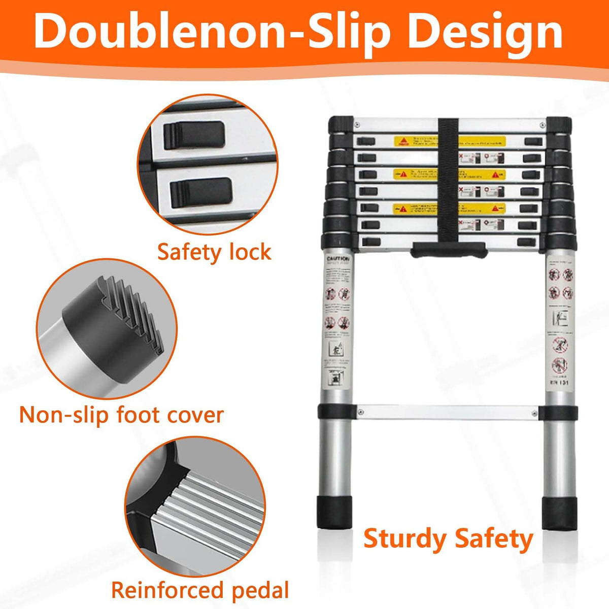 16.5 FT Aluminum Telescopic Ladder 330lbs Capacity Y968466