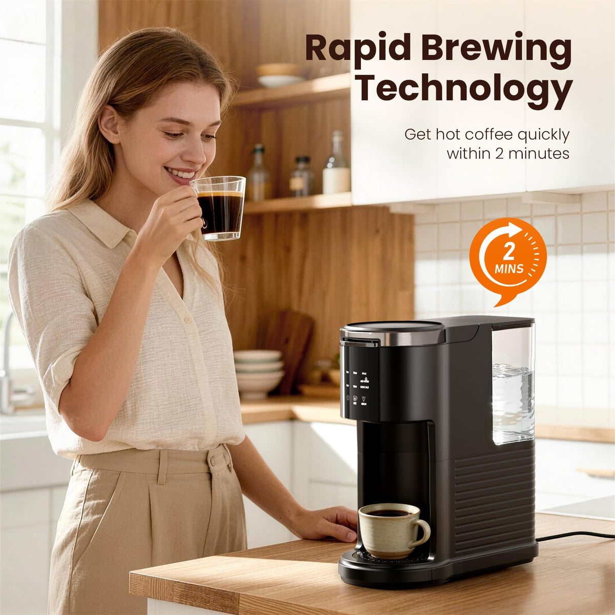2 in 1 Single Serve Coffee Maker, Black Q5867