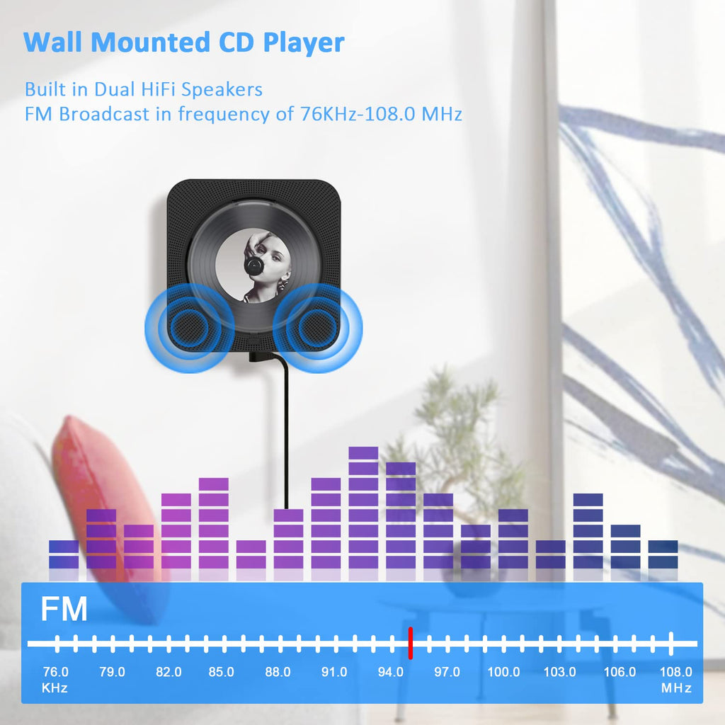 Portable CD Player with Bluetooth, Dual Speakers, LED Display, FM Radio, Black M9485