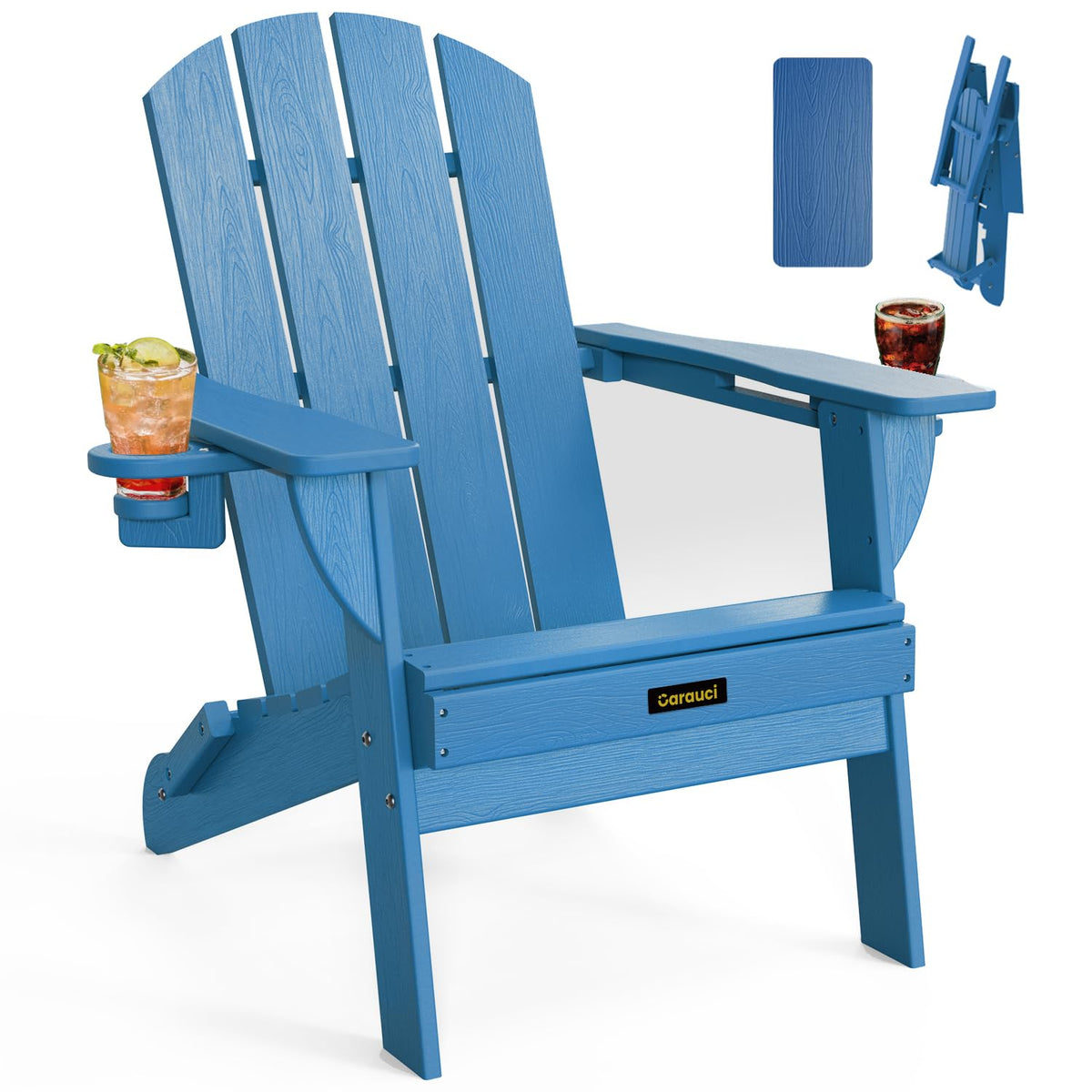 Folding Adirondack Chair with 2 Cup Holder Blue U543642