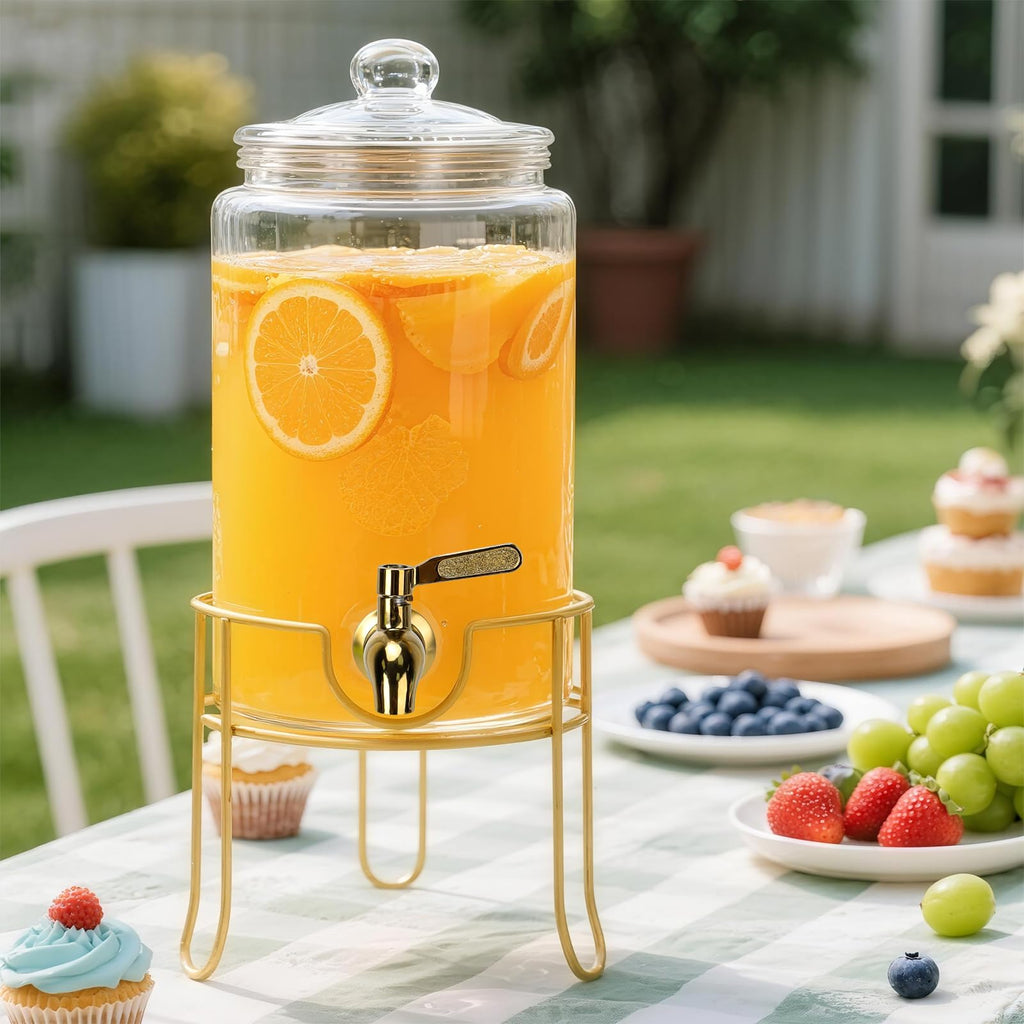 1 Gallon Glass Beverage Dispenser with Glass Airtight Lid and Stainless Steel Spigot D931