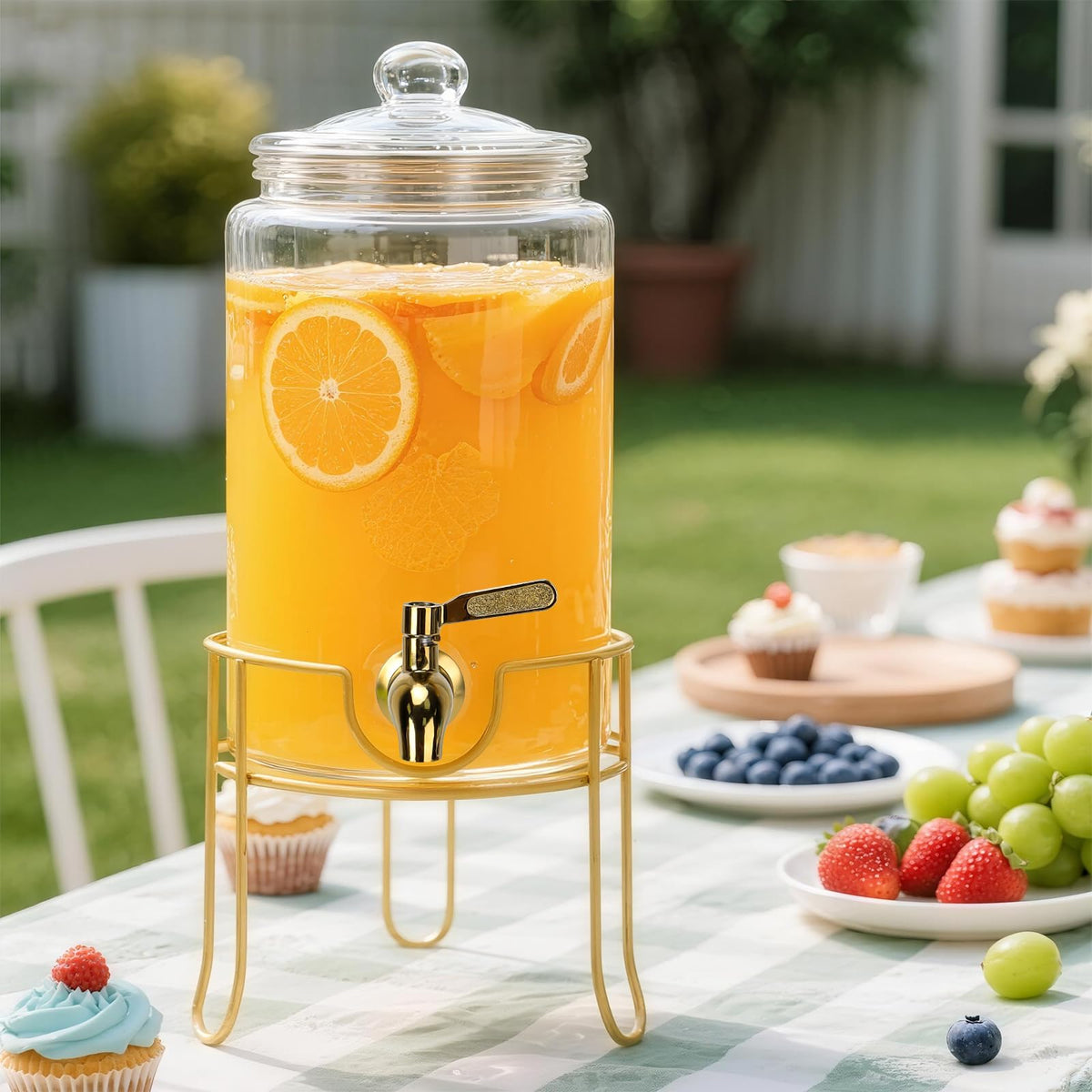 1 Gallon Glass Beverage Dispenser with Glass Airtight Lid and Stainless Steel Spigot D931