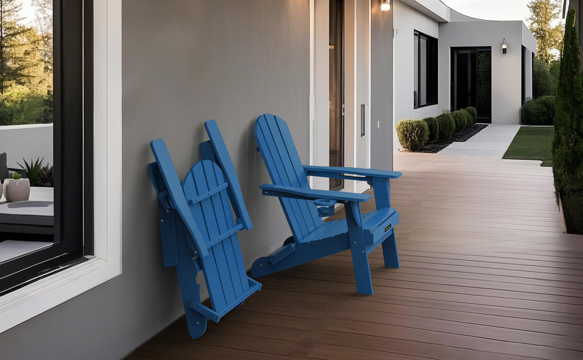 Folding Adirondack Chair with 2 Cup Holder Blue U543642