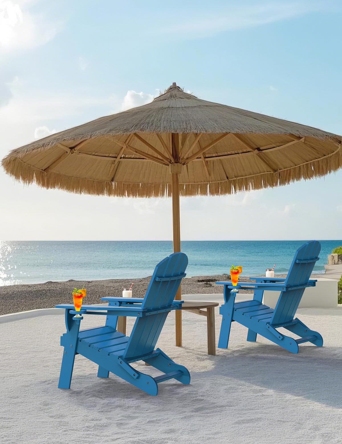 Folding Adirondack Chair with 2 Cup Holder Blue U543642