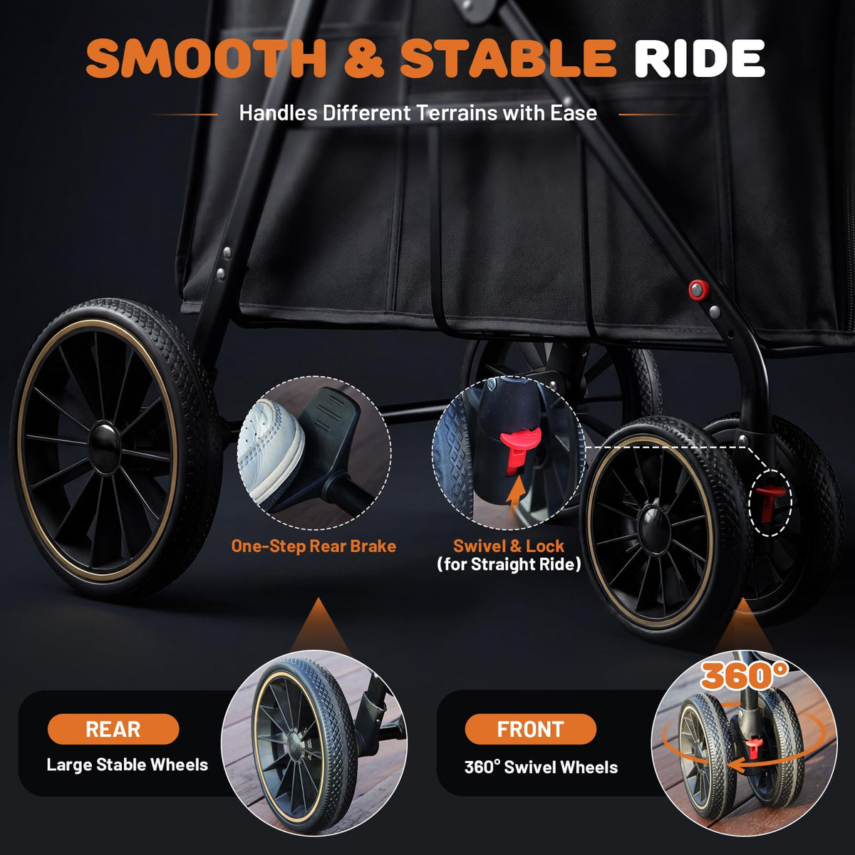 Foldable Pet Stroller up to 80 lbs with All-Terrain Wheels A36848