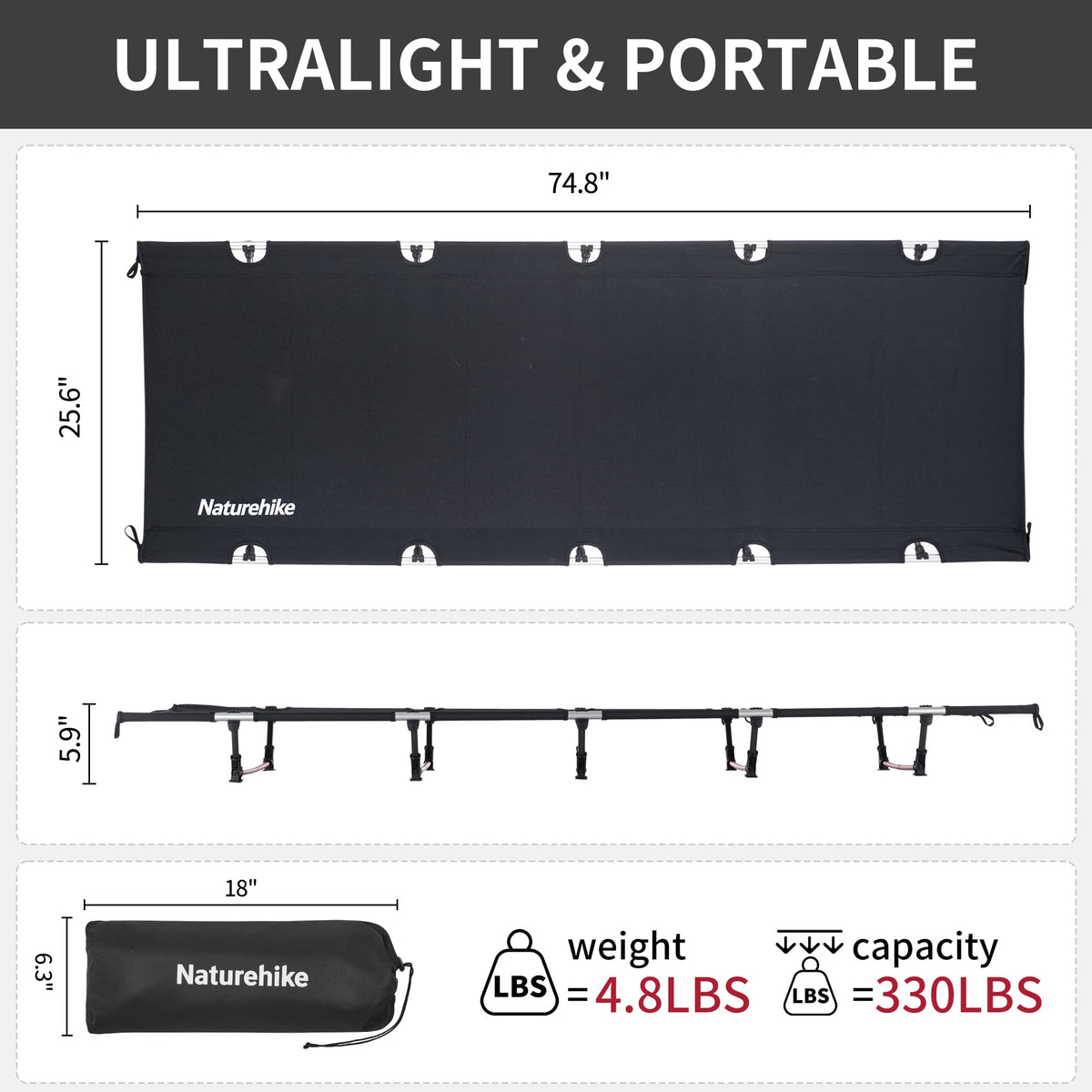 Ultralight Folding Camping Cot 330lbs H4875