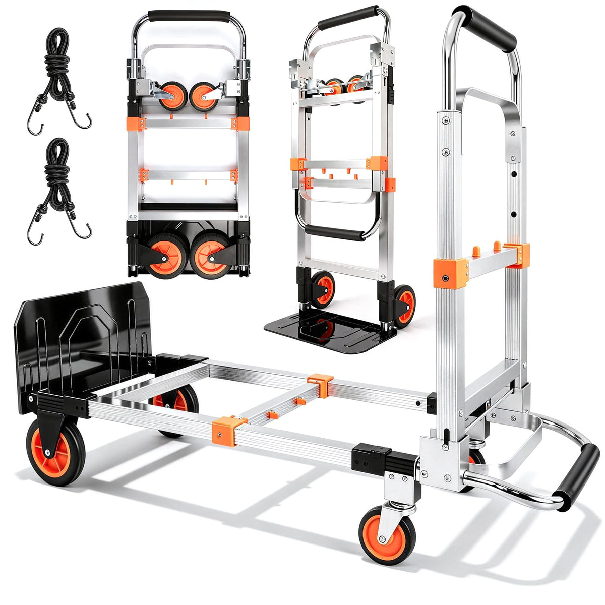 Folding Hand Truck Dolly Cart with Wheels, 500lb Load, Silver Orange J11192