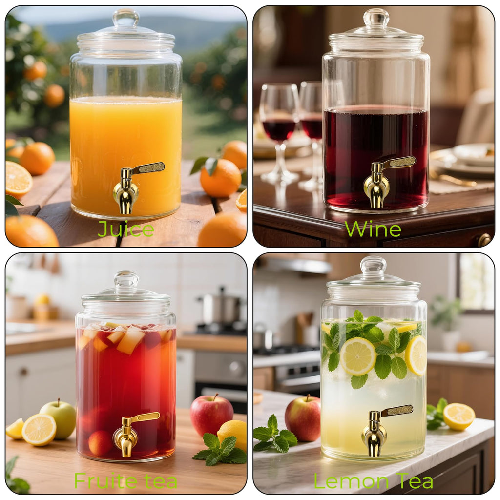 1 Gallon Glass Beverage Dispenser with Glass Airtight Lid and Stainless Steel Spigot D931