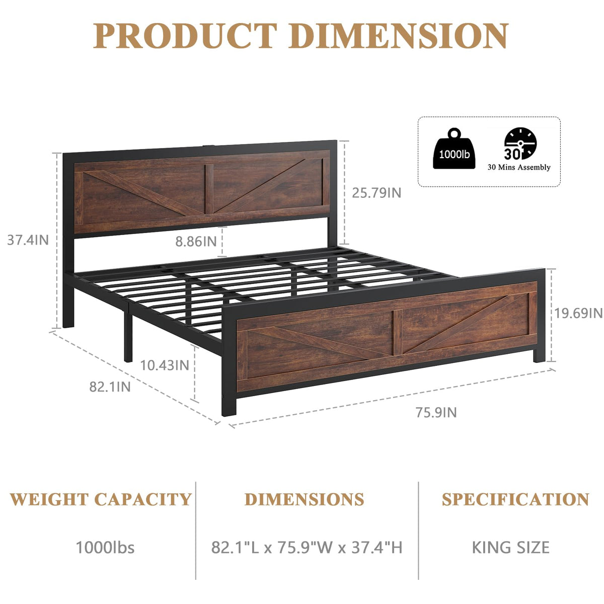 King Size Led Bed Frame with USB Charging Station Q390