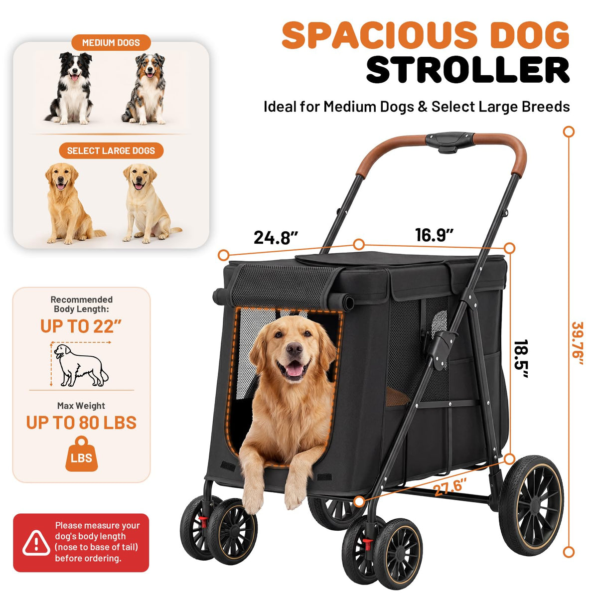 Foldable Pet Stroller up to 80 lbs with All-Terrain Wheels A36848