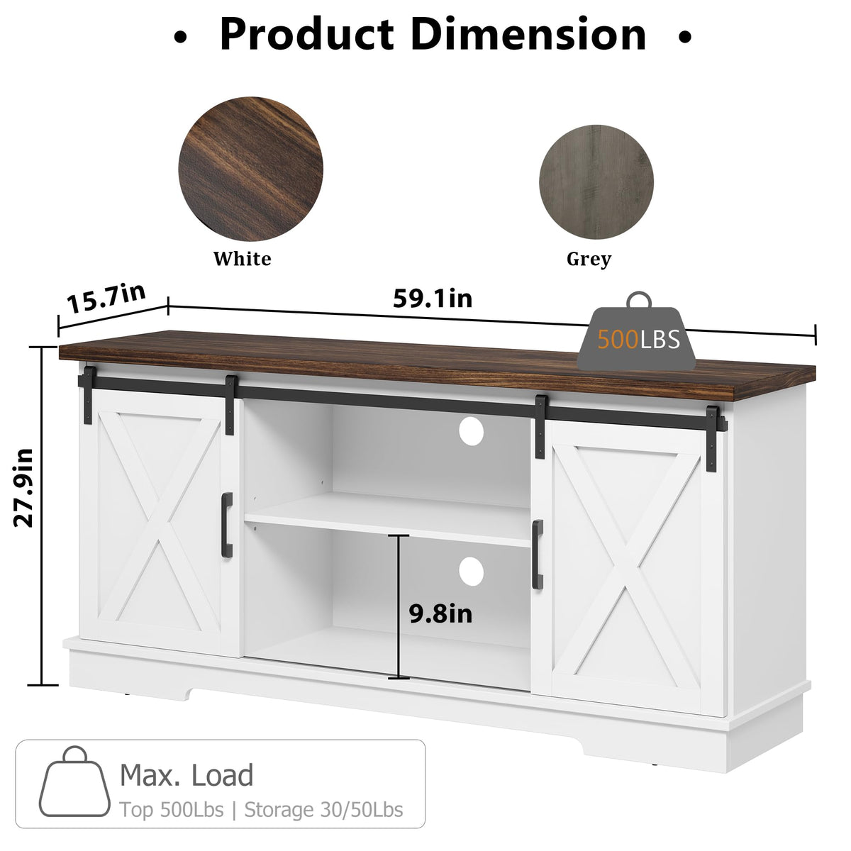 White Farmhouse TV Stand with Sliding Barn Doors and Adjustable Shelf U957
