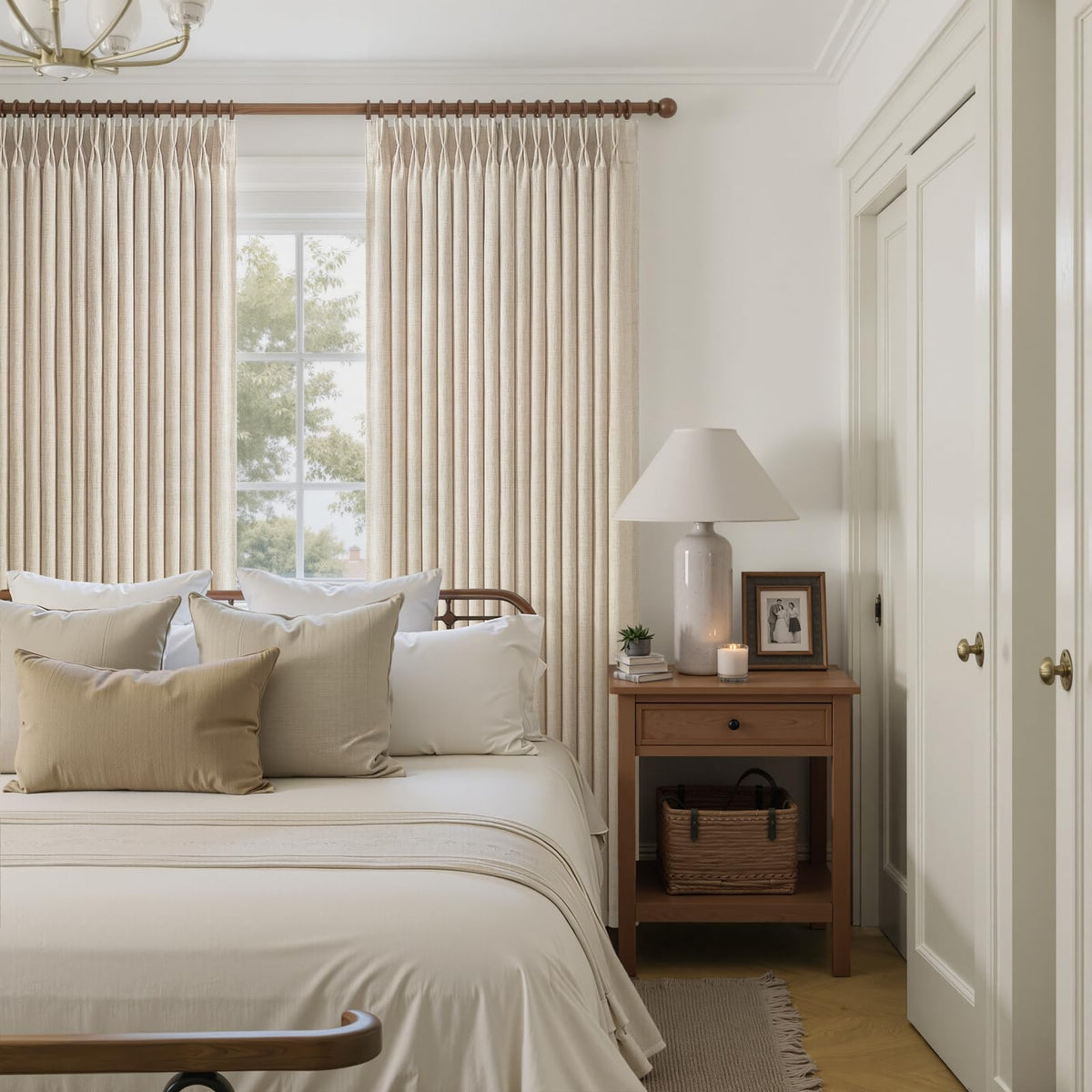 Natural Linen Pleated Curtains 86 Inches Long 50 Inch Wide 2 Panels Set D579363