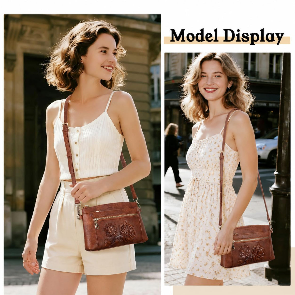 Floral Embossed Vegan Leather Crossbody Bag S37449