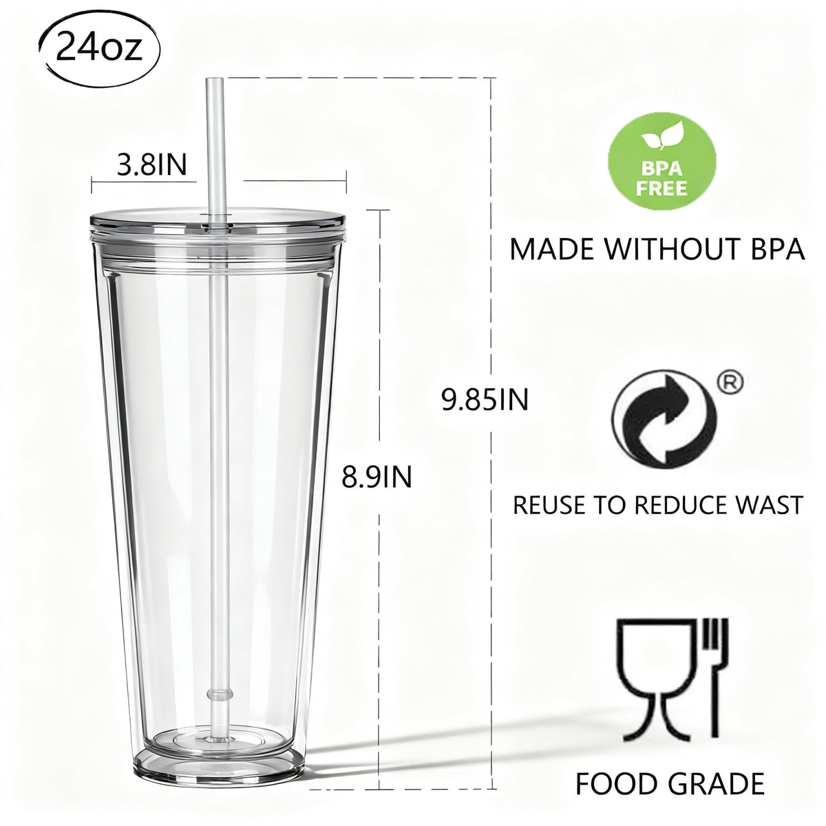 24oz Insulated Tumbler with Lid and Straw D9185