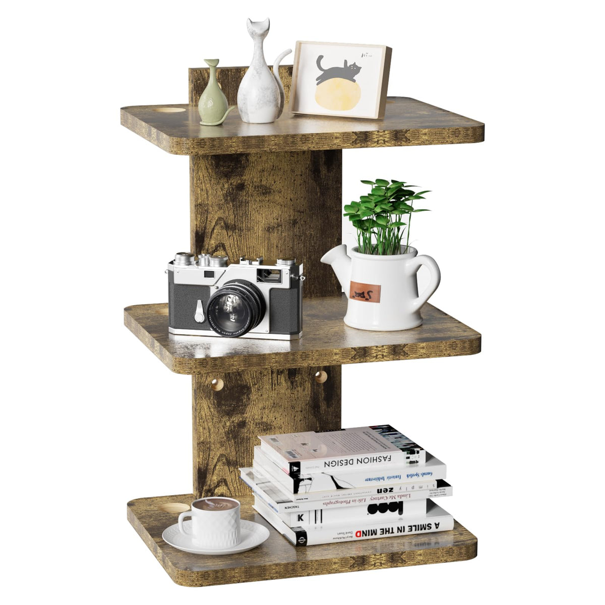3 Tier Wall Mount Floating Shelf Vintage Brown N134413