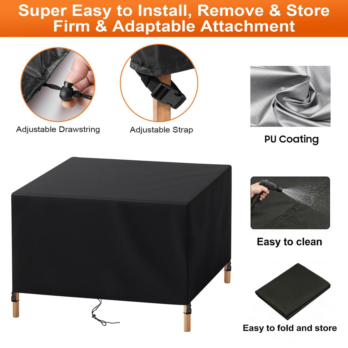 Black Waterproof Oxford Patio Furniture Cover I9177