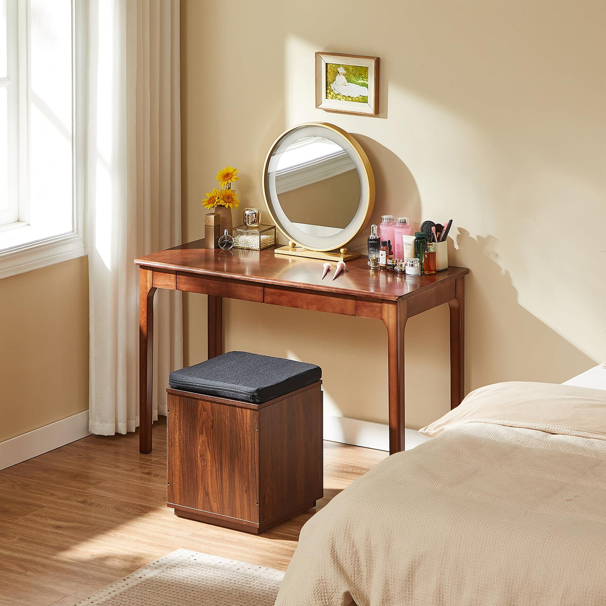 Black Walnut Solid Wood Computer Desk with Drawers U564076