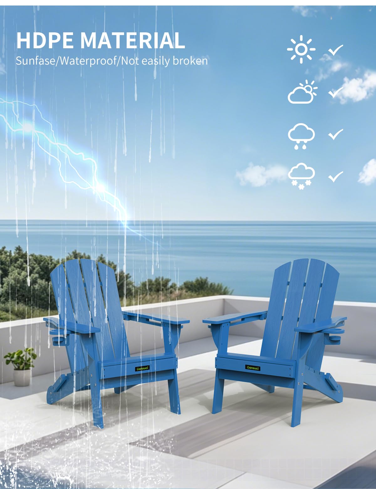 Folding Adirondack Chair with 2 Cup Holder Blue U543642