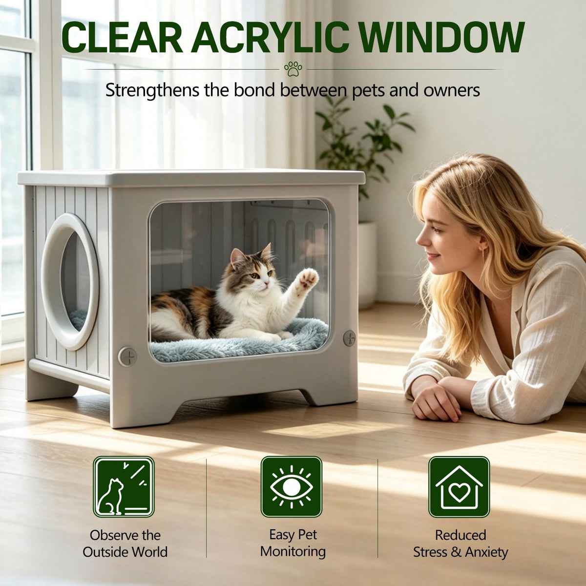 Weatherproof Stackable Outdoor Cat House with Clear Window W9788