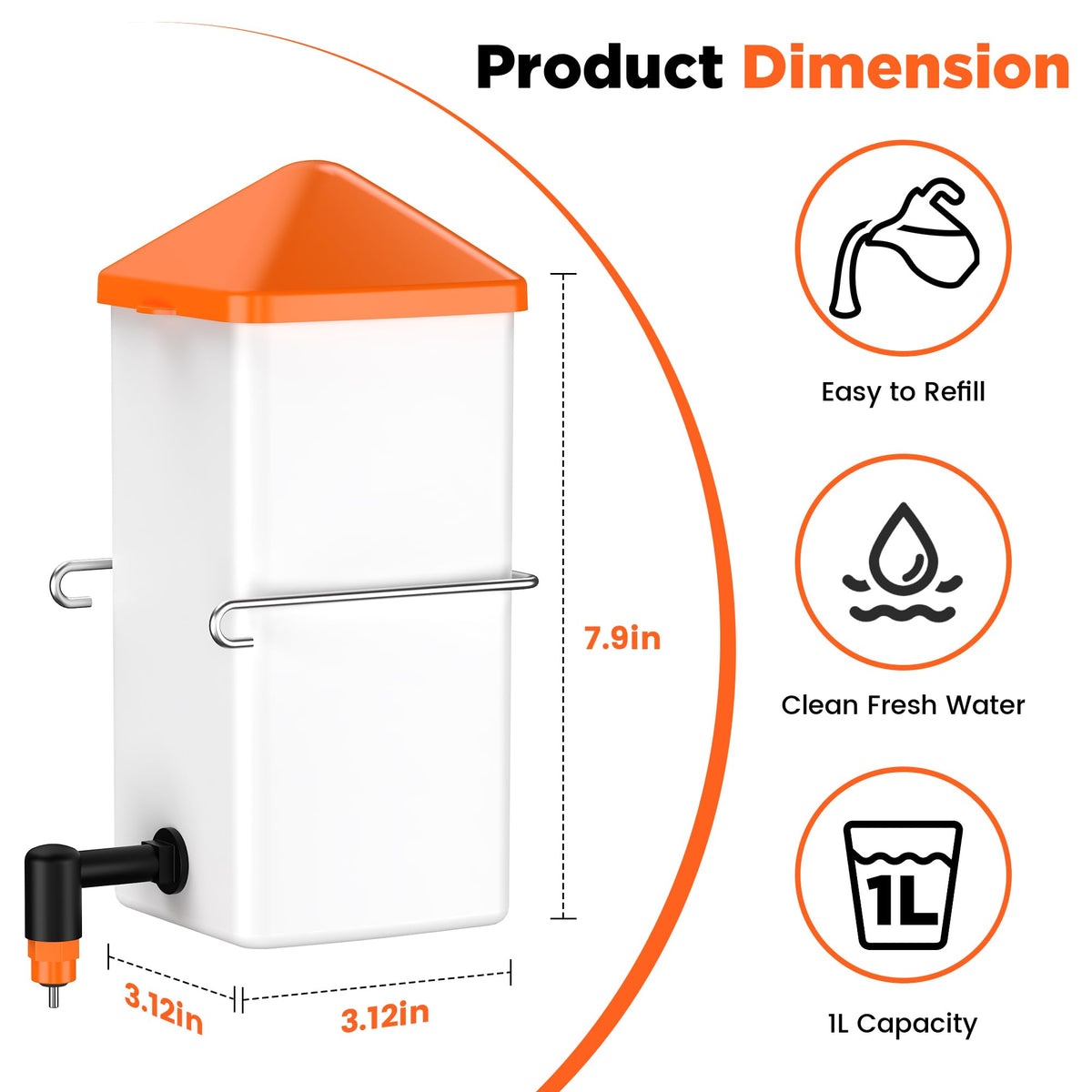 1L Baby Chick Waterer with Nipple Drinker and Anti-Roost Cone A635798