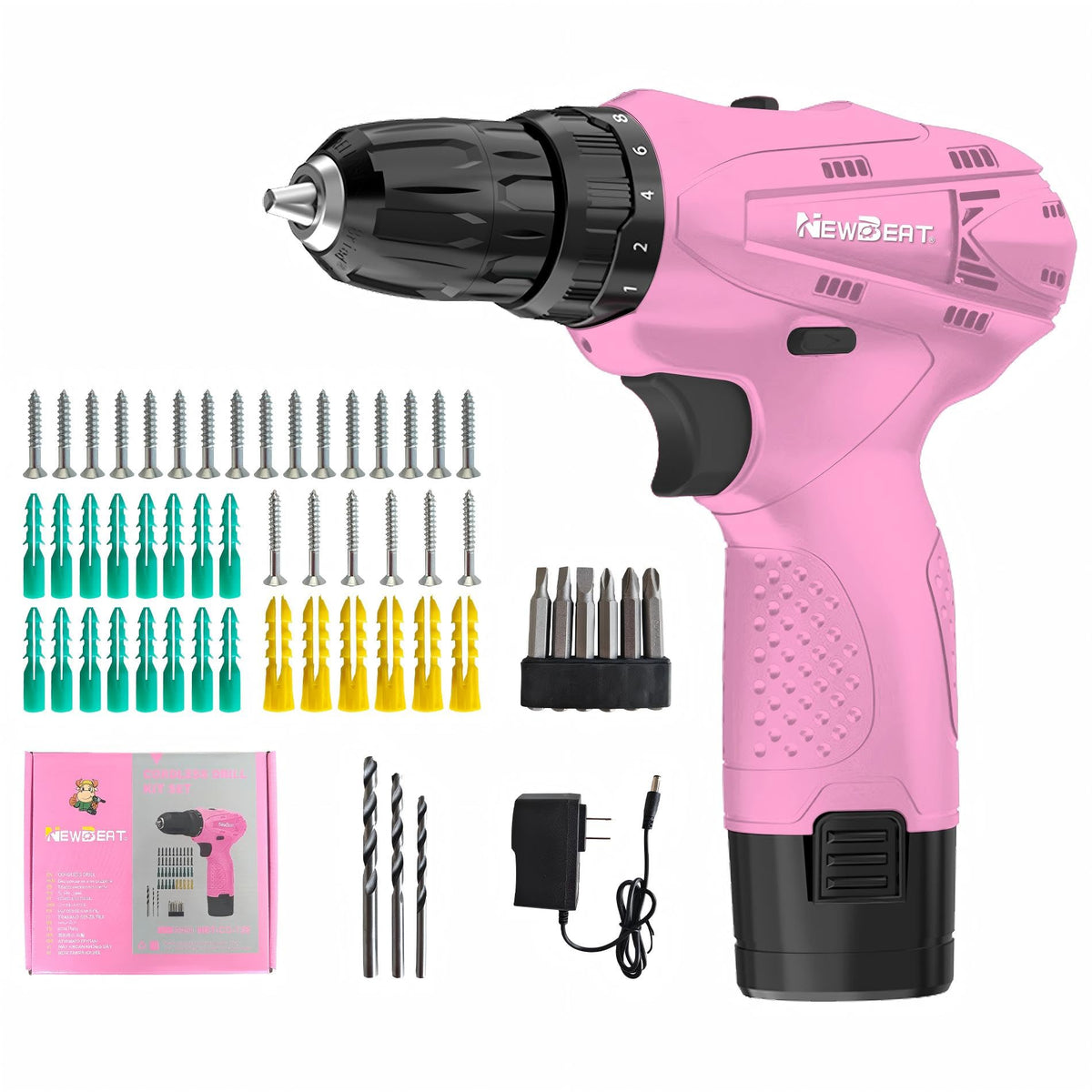 Pink 12V Cordless Drill Set with Battery and Charger J427