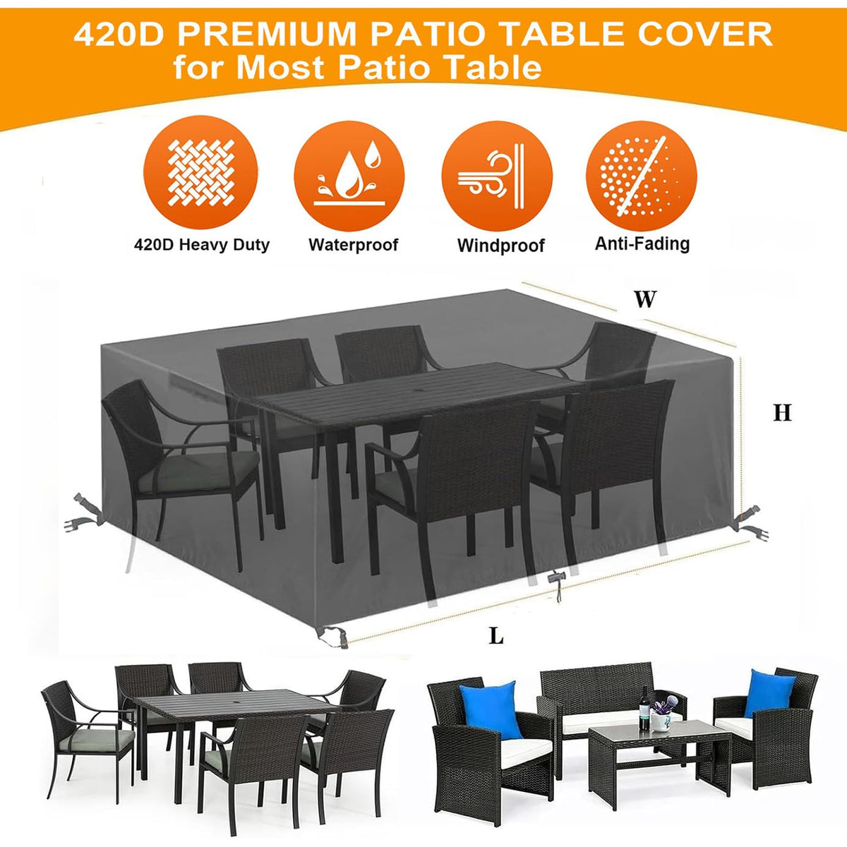 Black Waterproof Oxford Patio Furniture Cover I9177