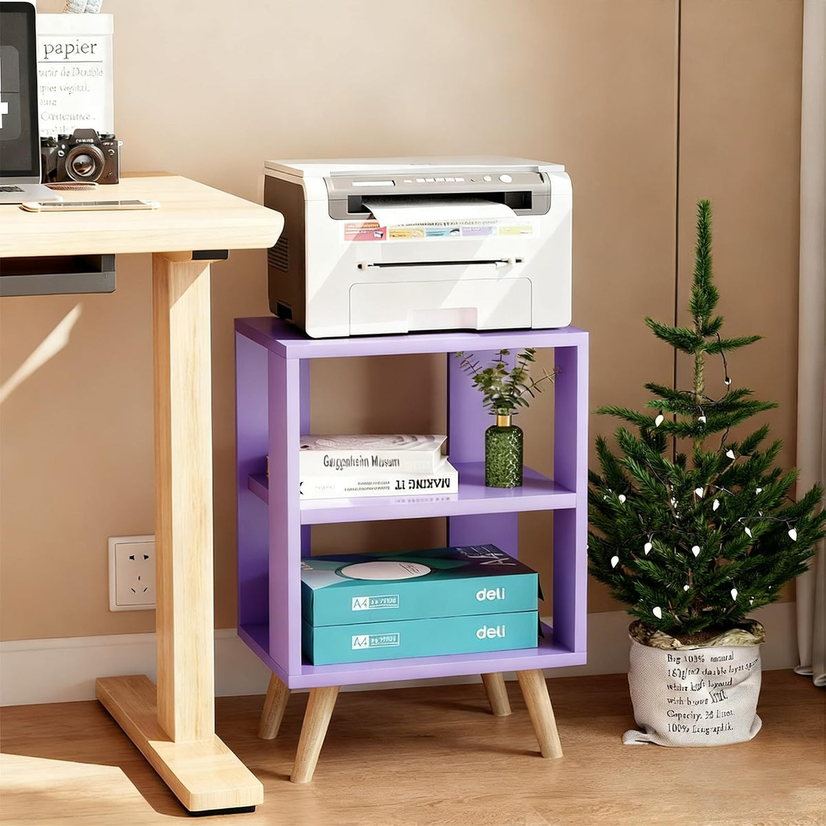 Purple 2-Tier Wooden Nightstand H8784