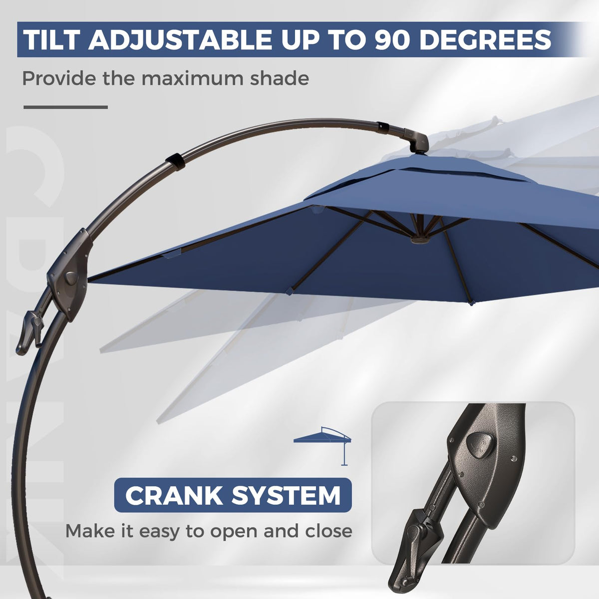 9x12 FT Navy Blue Cantilever Umbrella with Base & Cover Y982383