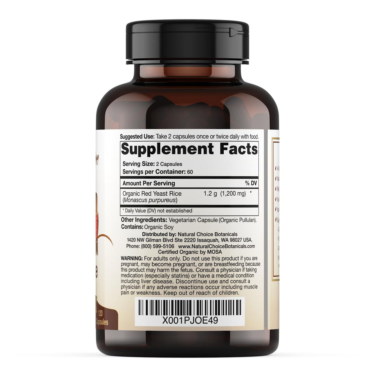 Organic Red Yeast Rice Supplement, 120 Capsules R213