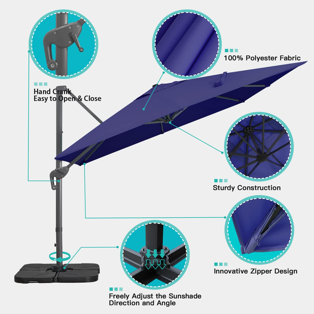 10x13Ft Rectangular Offset Patio Umbrella D5236