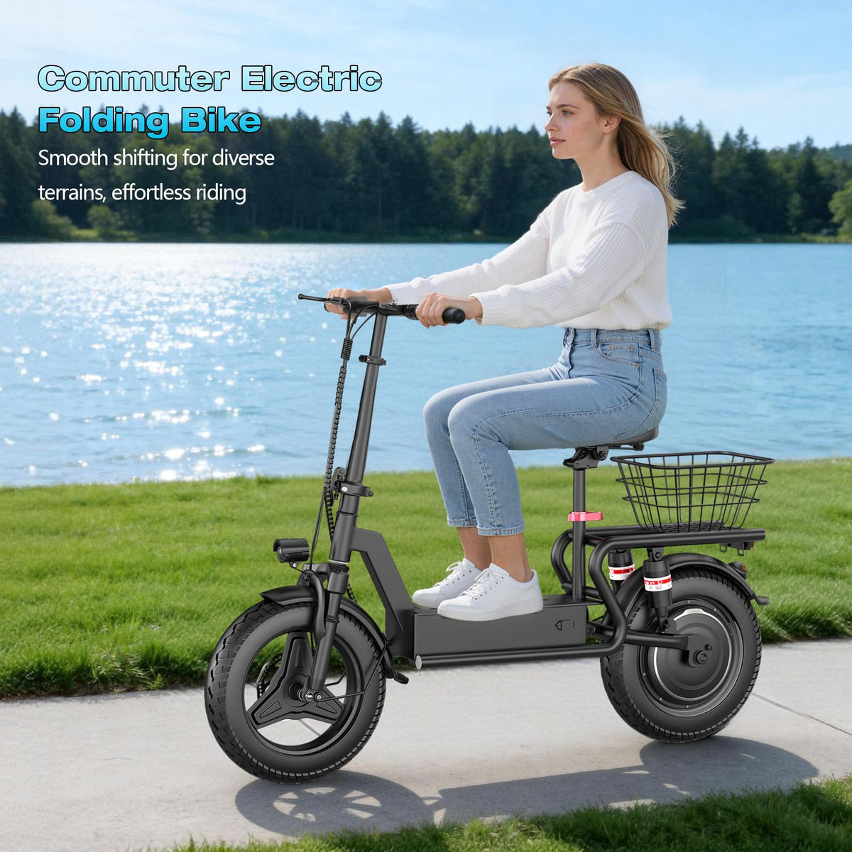Electric Scooter with Seat, 1000W Peak Motor, 25 MPH, 14" Pneumatic Tires X60705