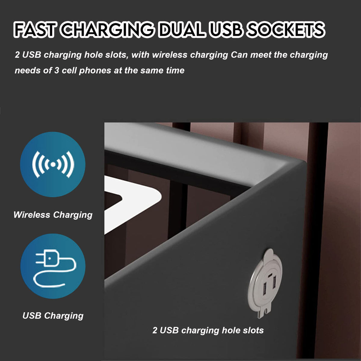 Pink 3 Drawer Nightstand with Wireless Charging Station Z549868