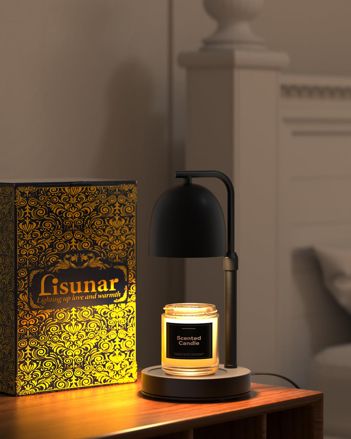Black Adjustable Height Dimmable Candle Warmer Lamp with Timer Z5134