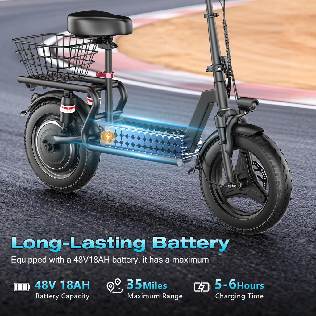 Electric Scooter with Seat, 1000W Peak Motor, 25 MPH, 14" Pneumatic Tires X60705