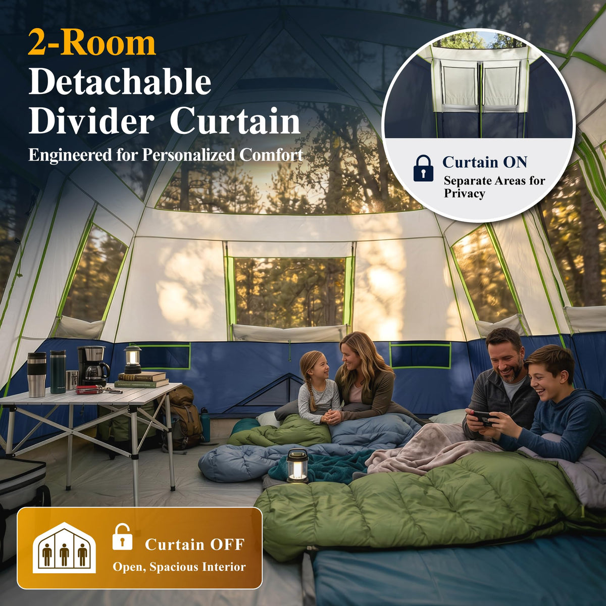 12 Person 3 Room Camping Tent with Rainfly B674