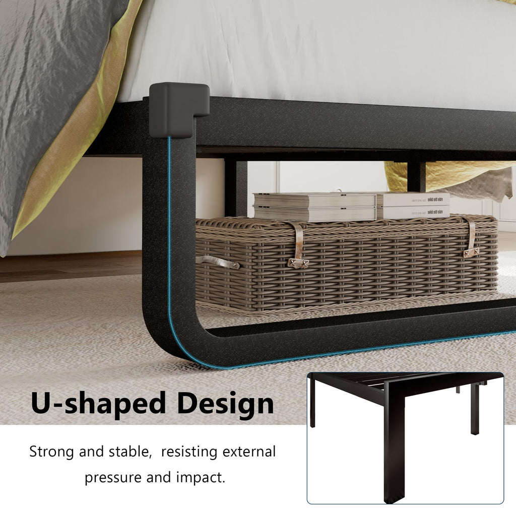Twin Metal Platform Bed Frame with Linen Upholstered Headboard G3103