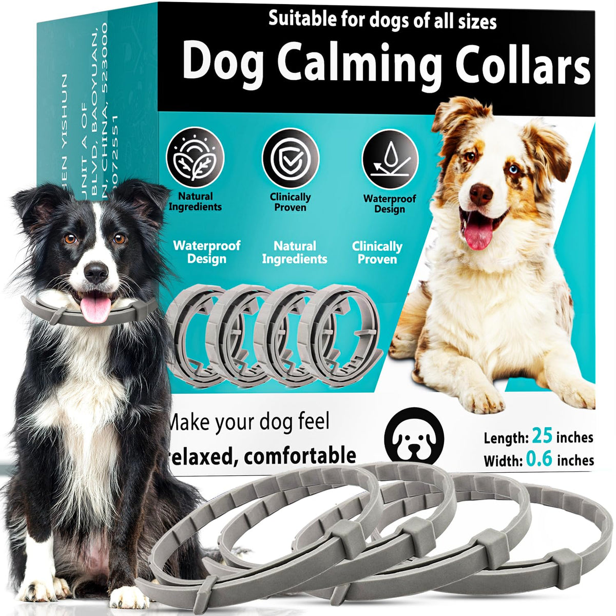 4 Packs Adjustable Dog Calming Collar Grey C24099