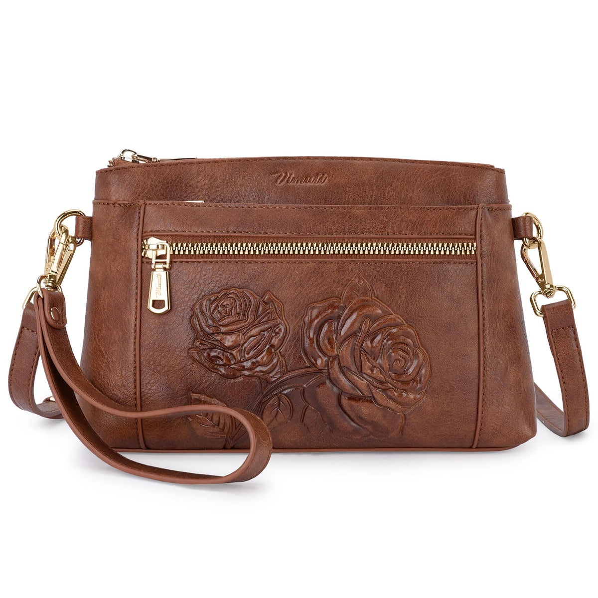 Floral Embossed Vegan Leather Crossbody Bag S37449