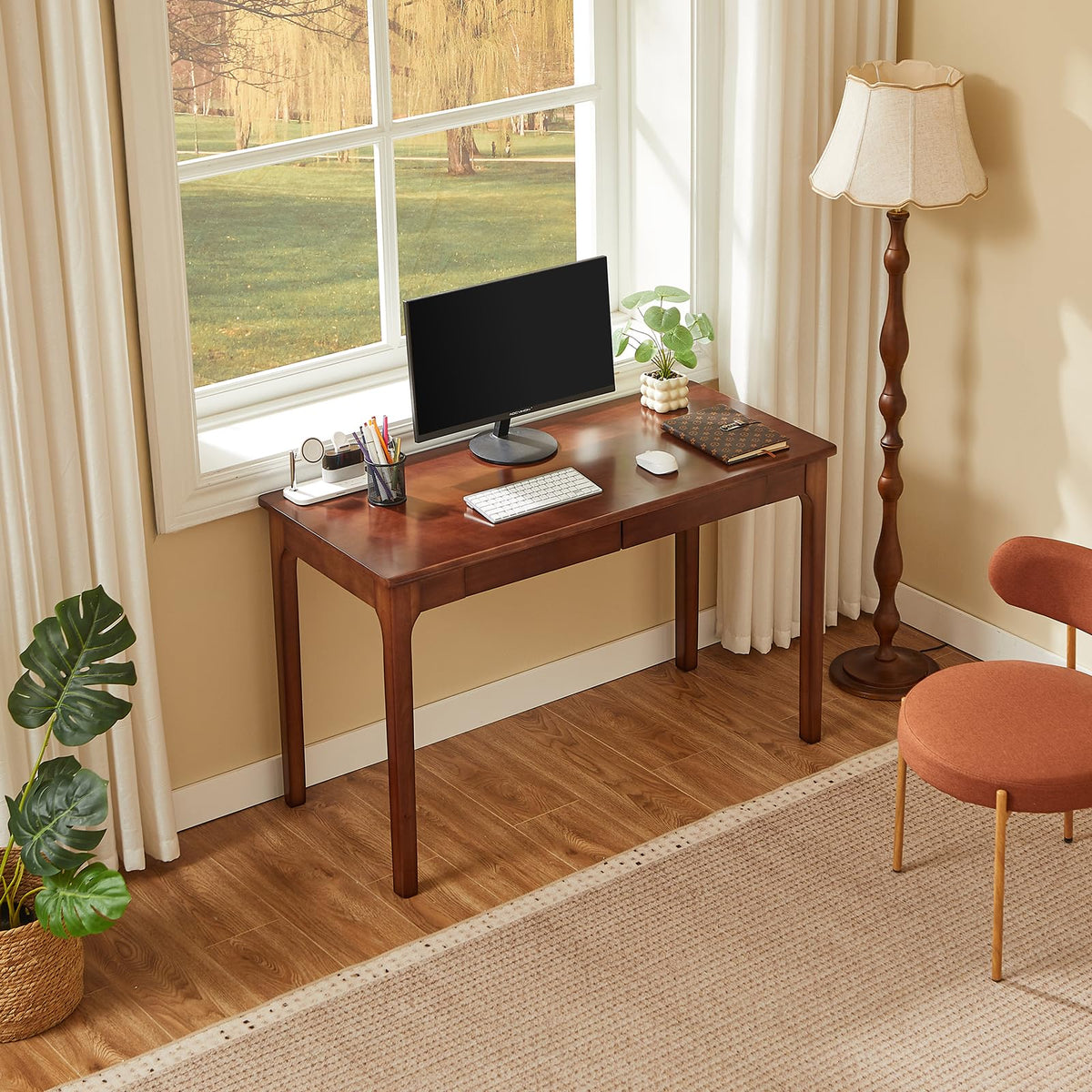 Black Walnut Solid Wood Computer Desk with Drawers U564076