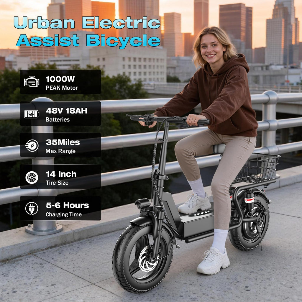 Electric Scooter with Seat, 1000W Peak Motor, 25 MPH, 14" Pneumatic Tires X60705